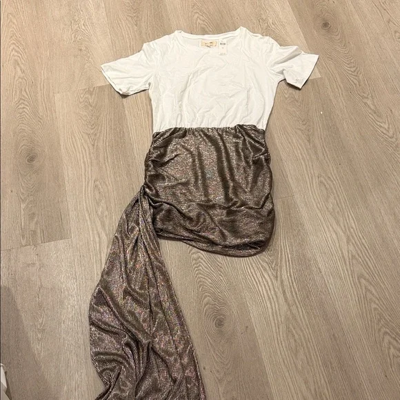 NWT Porridge Crew-Neck Metallic Twofer Mini Dress - Picture 3 of 5